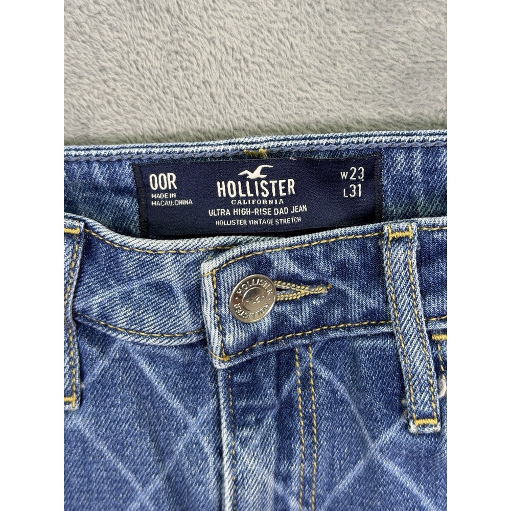 Hollister Jeans Womens 00 Blue Dad Medium Wash Diamond Ultra High Rise Relaxed - Picture 7 of 9